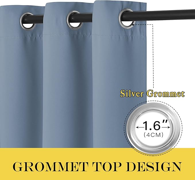 NICETOWN Blackout Sliding Glass Door Curtains, Room Darkening Thermal Insulated Curtains for Living Room Bedroom, Extra Wide Window Drapes, 1 Panel, W80 x L118, Stone Blue