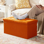 HAUSFRAU - 30 Inches Storage Ottoman Bench with Flipping Lid, Foldable Storage Chest Foot Rest for Living Room, Bedroom, Entryway, Load 660 lb, Linen Orange