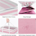 HomeHacks 2 Pack Large Laundry Baskets, Waterproof, Freestanding Laundry Hampers, Collapsible Clothes Hamper with Reinforced Handles in Laundry, College Dorm, Bathroom, Bedroom (Grey+Pink, 75Lx2)