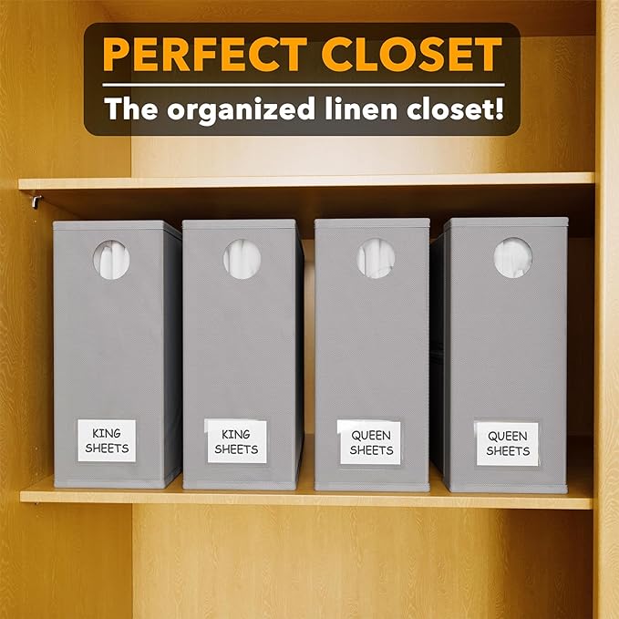 SpaceAid 4 Pack Bed Sheet Organizers and Storage, Foldable Organizer for Linen Closet, Sheets Set Folder Keeper with Window XL (Queen & King Size) Organizing Bedding Container, Gray 91ZDSN-SL01-G4