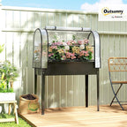 Outsunny Raised Garden Bed with Flip-Up Greenhouse Cover, Metal Elevated Garden Bed with Legs and Drainage Hole, Outdoor Raised Planter Box for Vegetables Herbs Flowers, 39.4" x 19.3" x 53.5", Black