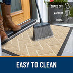 OLANLY Front Door Mat Indoor Outdoor Entrance, Waterproof All-Season, All-Weather Doormat, Sturdy Natural Rubber, Low Profile, Easy Clean Patio Porch Entryway Mat, Herringbone Brick (Beige, 47x17)