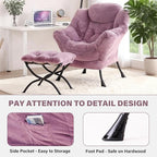 Tiita Lazy Chair with Ottoman, Purple Modern Large Accent Chair, Comfy Leisure Sofa Armchair with Ottoman, Reading Chair with Footrest for Bedroom, Living Room, Dorm Rooms, Plush Purple