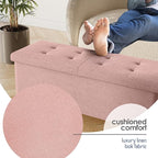 Storage Ottoman Bench with Bins, 43-in Storage Bench for Bedroom End of Bed, Folding Foot Rest Ottoman for Living Room Max 660lbs, Fabric Ottomans, Pink