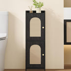 Bathroom Storage Cabinet, Small Corner Floor Cabinet with 2 Doors and Adjustable Shelf, Narrow Toilet Paper Cabinets, Bathroom Organizer for Small Spaces, 7.9" D x 9.8" W x 29.5" Rattan Black
