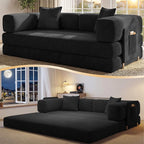 78.8" Convertible Sofa Bed,Corduroy Futon Couch with Storage Pocket,Folding Pull Out Futon Sofa, No Assembly Boneless Couch for Living Room,Black