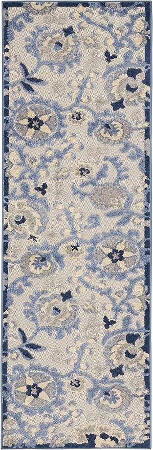 Nourison Home Aloha Blue Grey 2' x 6' Area Rug - Easy Clean, Non Shedding, Bed Room, Living Room, Dining Room, Kitchen (6' Runner)