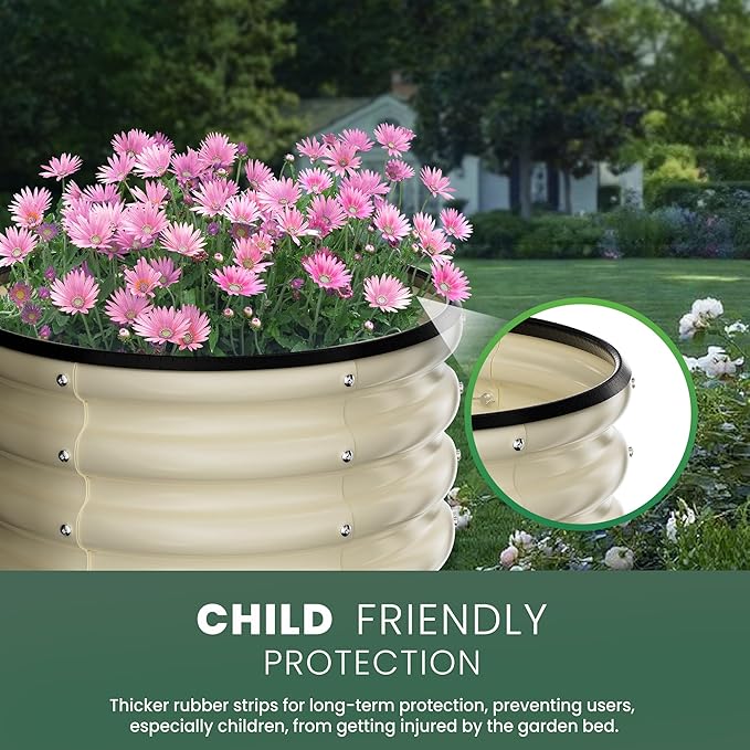Round Galvanized Raised Garden Bed Kit, 2 x 2 x 1ft Pearl White Galvanized Garden Boxes, Outdoor for Vegetables