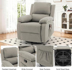 Recliner Chair, 360 Swivel Rocker Chair for Adults, Small Rocking Recliner for Small Spaces, Upholstered Fabric Glider Recliner Nursery (Swivel Rocker Recliner, Light Khaki)