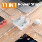 TESSAN Surge Protector Power Strip, 5 Ft Flat Plug Extension Cord with 3 USB (1 USB C 20W PD) 8 Outlets, 1250W, 900J Protection, 3 Sided Outlet Extender with Power Switch for Office, Dorm Room, Grey