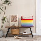 KAKAMAY Large Blanket Basket (20"x13"),Woven Baskets for storage Baby Laundry Hamper, Cotton Rope Blanket Basket for Living Room, Laundry, Nursery, Pillows, Baby Toy chest (Rainbow)