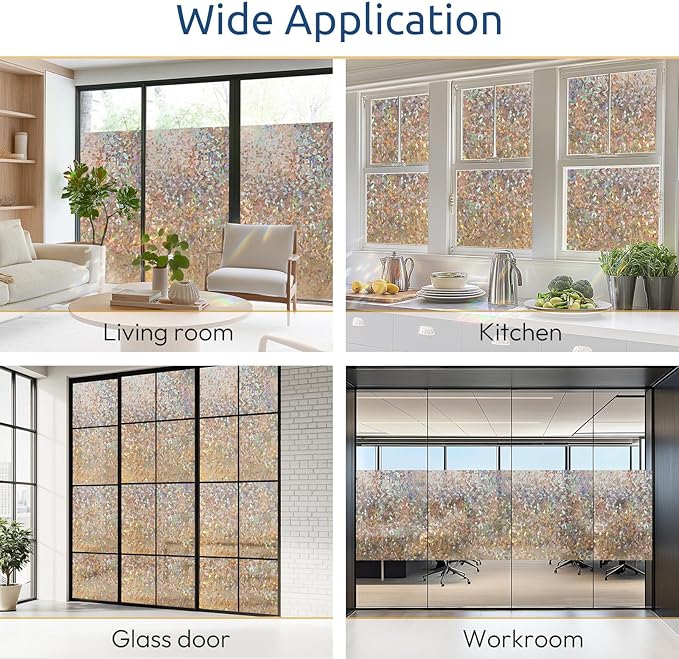 rabbitgoo Window Privacy Film Rainbow Film Decorative Window Sticker, 3D Static Stained Glass Cling Tint for Home Heat Control Non-Adhesive, Brown, 35.4 x 78.7 inches