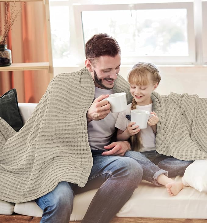 Utopia Bedding Khaki 100% Cotton Waffle Blanket 300 GSM [King - 90x108 Inch] Soft Lightweight Breathable Bed Blanket for All Season