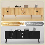 SUPERJARE 70.9 Inch Boho TV Stand for 75 Inch TV, Entertainment Center with Adjustable Shelf, Rattan TV Console with 2 Cabinets, Media Console, Solid Wood Feet, 4 Cord Holes, for Living Room, Natural