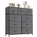 Dresser for Bedroom with 9 Drawers, Anti-Tip Tall Fabric Chests Storage Organizer Tower Furniture with Wooden Top Metal Frame for Clothes, Closet, Living Room, Hallway, Entryway