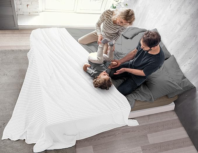 Utopia Bedding White 100% Cotton Waffle Blanket 300 GSM [Twin - 90x72 Inch] Soft Lightweight Breathable Dorm Bed Blanket for All Season