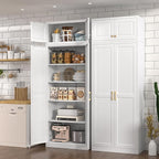 Kitchen Pantry Cabinet, 86 Inch Tall Metal Storage Cabinet, Food Pantry cabinets with Doors and Shelves, White Storage Cabinets for Living Room, Dining, Office, Bathroom, Assembly Required