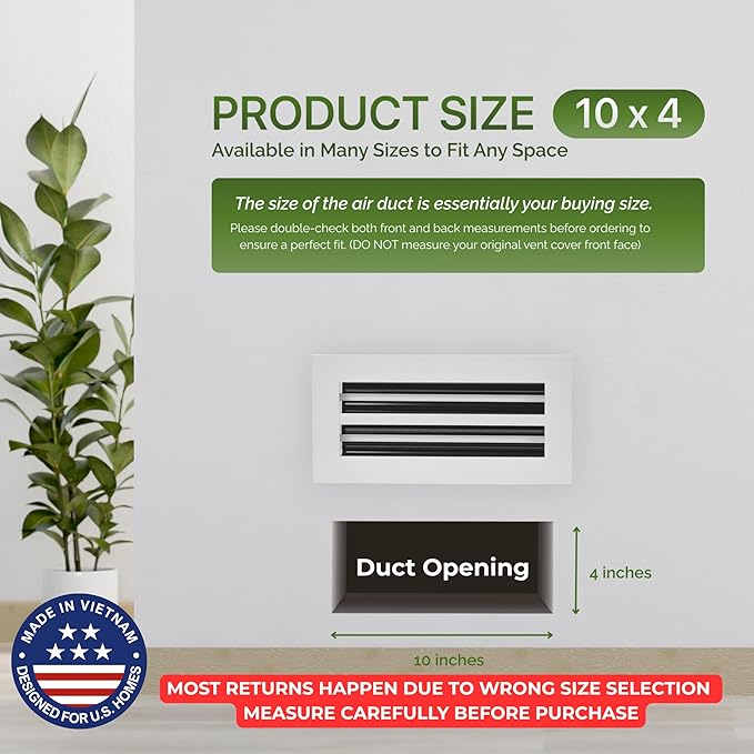 Modern Air Vent Cover 10x4 (Duct Opening) - Decorative White Aluminum Linear Slot Diffuser for Wall, Ceiling, Floor Register - Quiet Operation HVAC Grille for Home with Adjustable Airflow