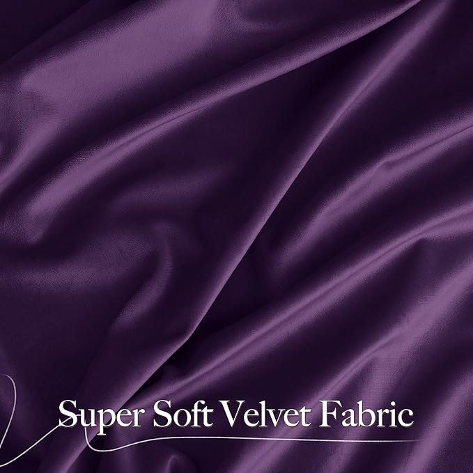 NICETOWN Purple Velvet Curtains 90 inches Long 2 Panels Set (52-inch Wide), Thermal Insulated Sound Reducing Blackout Drapes for Film, Elegant Home Decor for Large Door Windows