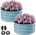 Round Galvanized Raised Garden Bed Kit, 2 Pcs 2 x 2 x 1ft Teal Blue Galvanized Garden Boxes, Outdoor for Vegetables