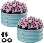 Round Galvanized Raised Garden Bed Kit, 2 Pcs 2 x 2 x 1ft Teal Blue Galvanized Garden Boxes, Outdoor for Vegetables