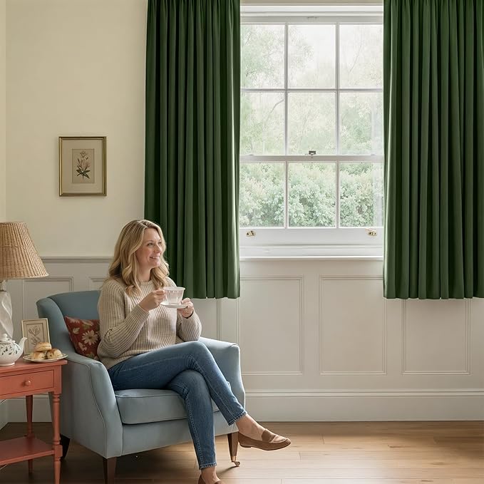 NICETOWN Olive Green 63 inch Long Velvet Curtains for Kitchen, Spring Home Decor Room Darkening Light Blocking Heavy Duty Drapes for Cafe, W52 x L63, 2 Panels