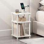 Furinno JUST Night Stand, 3-Tier Turn-N-Tube Nightstand with Charging Station, Bedside Table, End Table, Side Table with USB and Type-C Charging Port, for Bedroom, Closet, Dorm, White