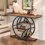 Huuger 47.2 Inch Entryway Table, Industrial Console Sofa Table with Storage, Accent Table with Shelves, for Entry, Hallway, Entrance, Foyer, O-Shaped Metal Frame, Rusitc Brown