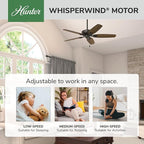Hunter 52 inch Indoor Ceiling Fan No Light with Pull Chain - Bronze Ceiling Fan without Light, Standard Mount, 5 Blades, For Bedroom, Living Room, or Kitchen - Builder Elite 53242, New Bronze
