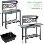 Yaheetech Potting Bench Table Outdoor Garden Potting Table Wooden Workstation w/Sliding Tabletop Removable Sink w/Storage Shelf Flower Pot Bench Mobile Garden Potting Bench Gray