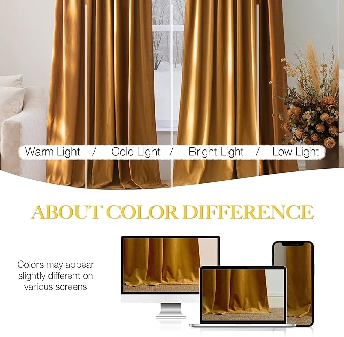 NICETOWN Yellow Velvet Curtains 90 inch Long for Airbnb and Living Room, Mustard Yellow - Rod Pocket Blackout Drapes Elegant Window Treatments for Home Gym(2 Pieces, 52" Wide)