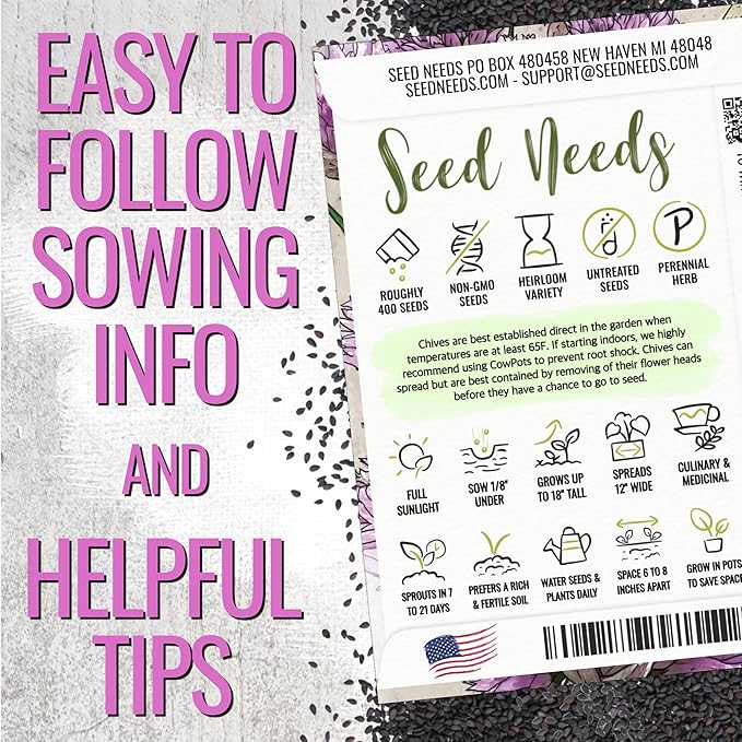 Seed Needs Italian Parsley & Chives Seeds for Planting Fresh Kitchen Herbs - Non-GMO Heirloom & Untreated Perennial Herb Seed to Plant a Culinary Garden Indoors or Outdoors (2 Packs)