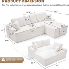 Cloud Sectional Sofa, Boneless Couch for Living Room, Modular Sectional Sofa with Deep Seat, Fluffy L-Shaped Comfy Couch with Right-Facing Chaise, No Assembly Required, Beige
