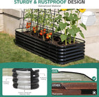 5 in 1Galvanized Raised Garden Bed - 8x3x1.4ft Modular Garden Planter Bed Outdoor | Steel Raised Bed Kit with Bracing Rods, Gloves for Gardening Vegetables Fruits and Flowers (Gray)