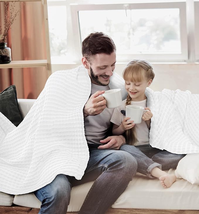 Utopia Bedding White 100% Cotton Waffle Blanket 300 GSM [Throw - 50x60 Inch] Soft Lightweight Breathable Bed Blanket for All Season