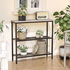 HOOBRO 29.5" Narrow Console Table, 3-Tier Entryway Table, Thin Sofa Table with Shelves, Side Table, Display Table, for Hallway, Entrance, Living Room, Bedroom, Greige and Black BG73XG01