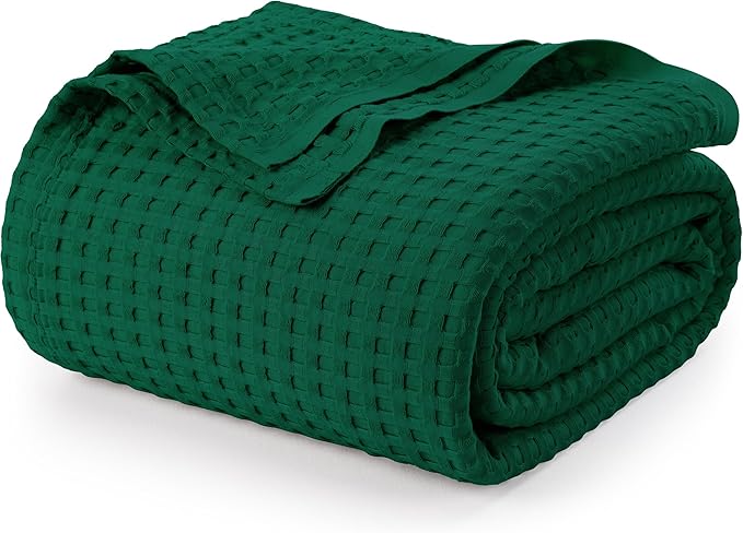 Utopia Bedding Forest Green 100% Cotton Waffle Blanket 300 GSM [Queen - 90x90 Inch] Soft Lightweight Breathable Bed Blanket for All Season