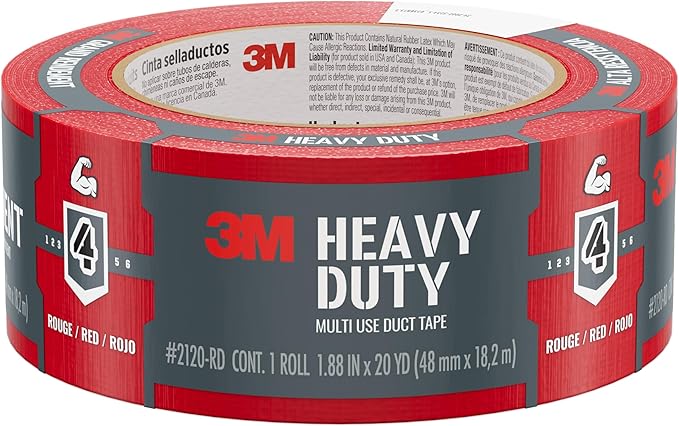 3M Multi-Use Colored Duct Tape, Red with Strong Adhesive and Water-Resistant Backing, Multi-Surface 3M Duct Tape for Indoor and Outdoor Use, 1.88 Inches x 20 Yards, 1 Roll (3920-RD)