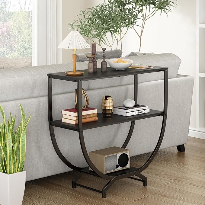 GILLAS 3 Tier Console Tables, 30" Height Entryway Table, Sofa Table Behind Couch Table, Industrial Entryway Furniture Entry Way Table with Storage for Living Room, Hallway, Entrance, Rustic Black
