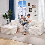 Modular Sectional Sofa Couches L-Shape Couch 3 Seat Modular Sofa Memory Foam Sectional Couches for Living Room, Cloud Couch with Oversized Chaise (White Check, 96" Left Facing Chaise)