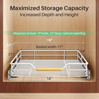 Pull out Cabinet Organizer, 18"W X 21"D, Heavy Duty Smooth Sliding Under Cabinet Shelves for Pots and Pans, Full-Extension Roll out Drawers, Slide out Organization for Home Kitchen Pantry, White