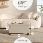 Storage Ottoman Bench with Bins, 30-in Storage Bench for Bedroom End of Bed, Folding Foot Rest Ottoman for Living Room Max 660lbs, Leather Ottomans, Beige