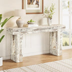 Little Tree 63-Inch Long Console Tables for Entryway, Large Sofa Table Behind Couch, Wooden Entry Foyer Hallway Table, Modern Console Sofa Tables for Living Room, Distressed White