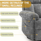 Recliner Chair, Swivel Rocker Recliner Chair for Adults, Small Recliners for Small Spaces, Manual Recliner with Side Pockets, Upholstered Nursery Rocking Chair for Living Room, Chenille, Grey