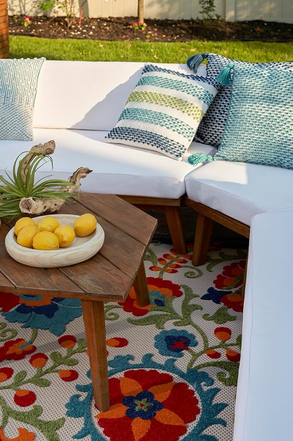 Nourison Home Aloha Multicolor 9' x 12' Area Rug - Easy Clean, Non Shedding, Bed Room, Living Room, Dining Room, Kitchen (9' x 12')