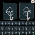 Adhesive Hooks, 32 Pack 33lb(Max) Sticky Hooks, Transparent Reusable Removable Adhesive Hooks for Hanging, Wall Hooks for Hanging Can be Use for Kitchen Bathroom Shower Outdoor Home Improvement