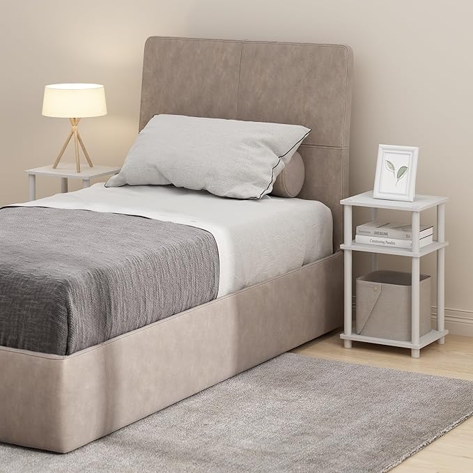 Furinno JUST Night Stand Set of 2, 3-Tier Turn-N-Tube Nightstand, Toolless Bedside Tables, End Table, Side Table with Open Storage for Bedroom, Closet, Dorm, Bathroom, White