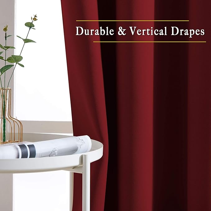 NICETOWN Burgundy Red Sliding Door Curtains 2 Panels Set 118 inches Long, Grommet Thermal Blackout Curtains Privacy Room Divider Sound Reducing for Bedroom/Living Room, W66 x L118