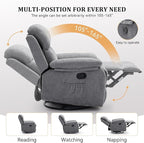 Recliner Chair, 360 Swivel Rocker Chair for Adults, Small Rocking Recliner Chair for Small Spaces, Upholstered Chenille Fabric Glider Recliner Nursery Chair with Side Pockets for Living Room