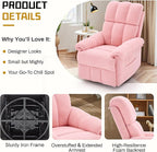 Recliner Chair, Swivel Rocker Recliner Chair for Adults, Small Recliners for Small Spaces, Manual Recliner with Side Pockets, Upholstered Nursery Rocking Chair for Living Room, Sherpa, Pink